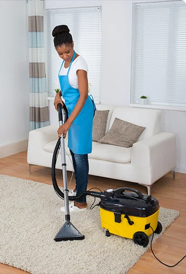 Professional carpet cleaner at work